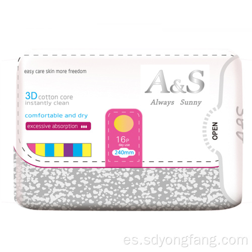 Servilletas sanitarias de algodón orgánico natural 0% fragancia y cloro almohadilla menstrual diurna